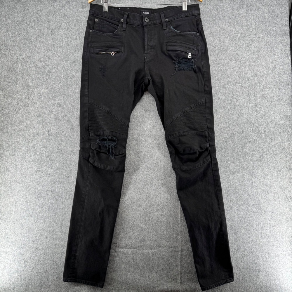 Hudson Blinder Biker Jeans Mens 33 x 33.5 Black Distressed Moto Skinny Zippers